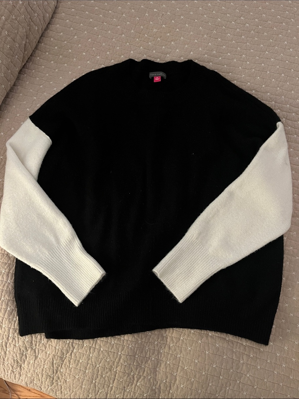 Women’s  Black Crewneck Sweater with White Sleeves